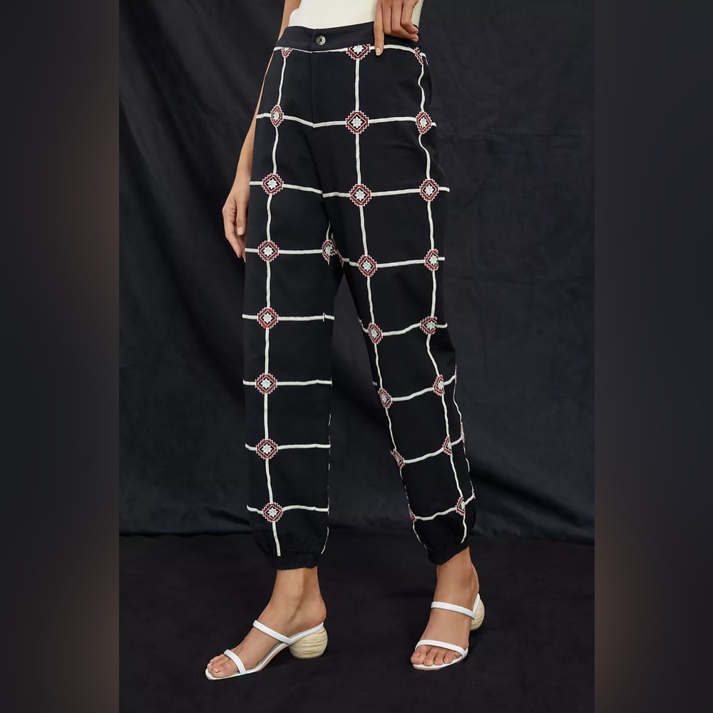 Anthropologie | Lattice Embroidered Joggers